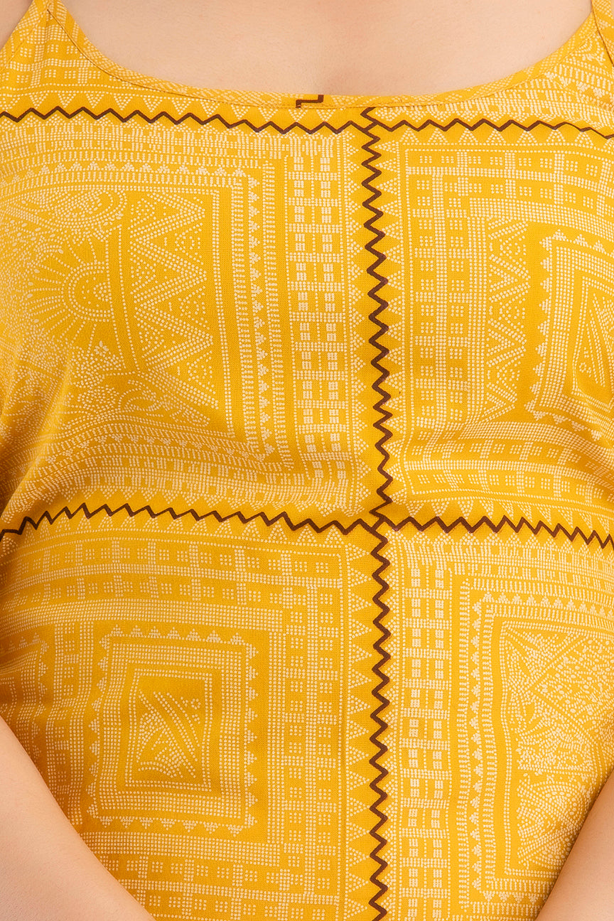 Anam jaipuri Sleeveless Printed Straight Kurta in Yellow