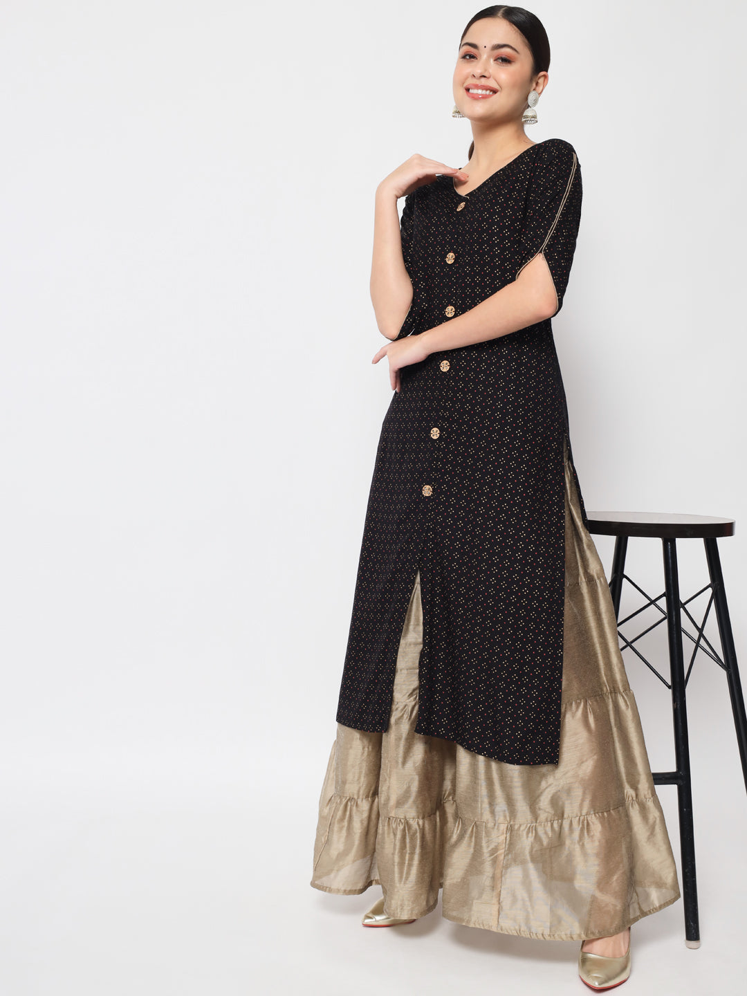 Anam jaipuri Printed Straight Kurta in Black