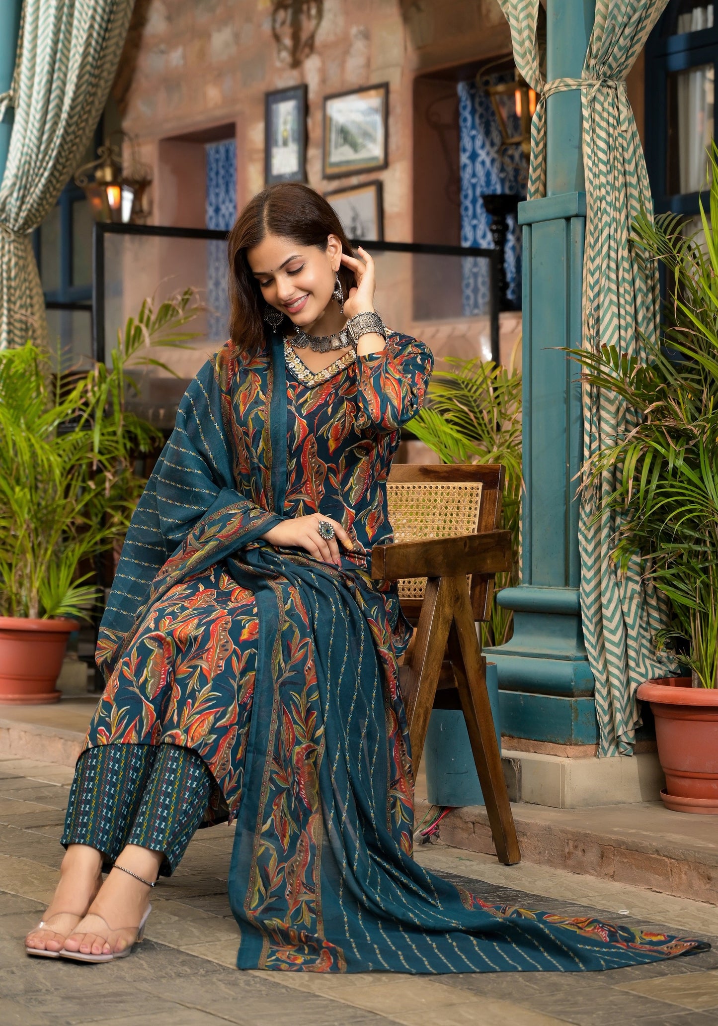 Anam Ethnic Set Women Embroidery A-Line Kurta and Pant set with Dupatta