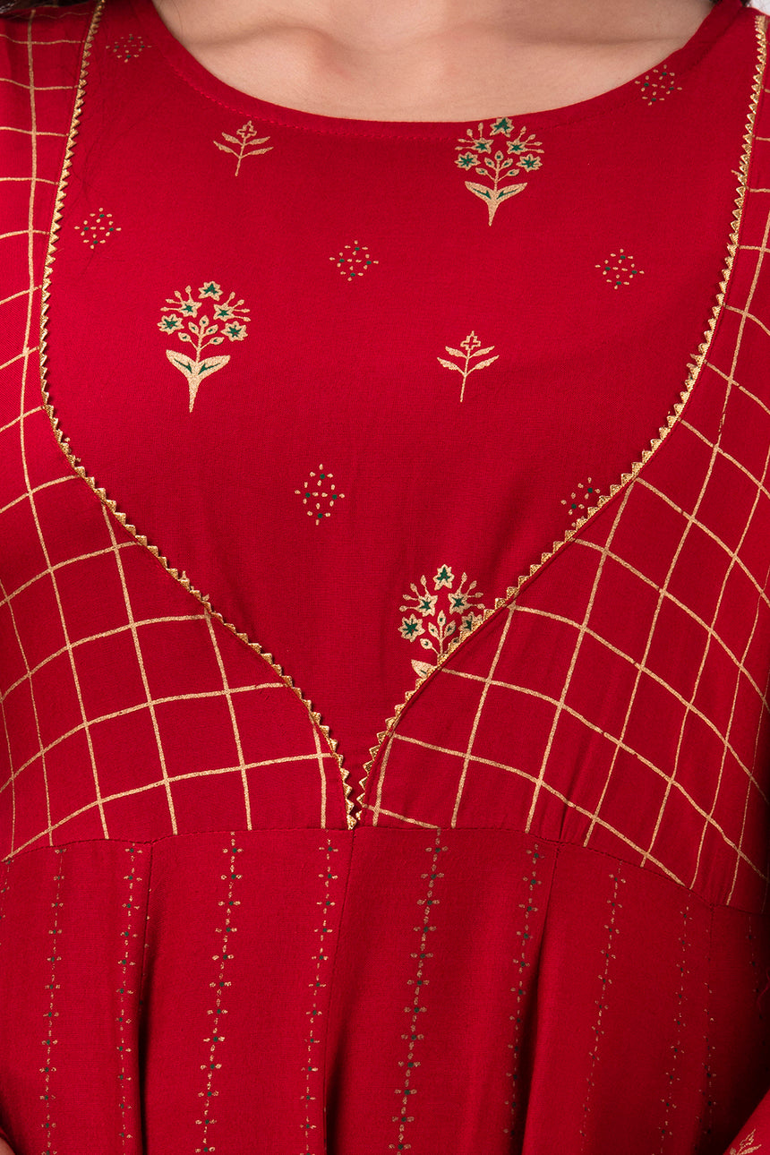 Anam jaipuri Red Anarkali Gotta Patti Festive Flared Long Kurta