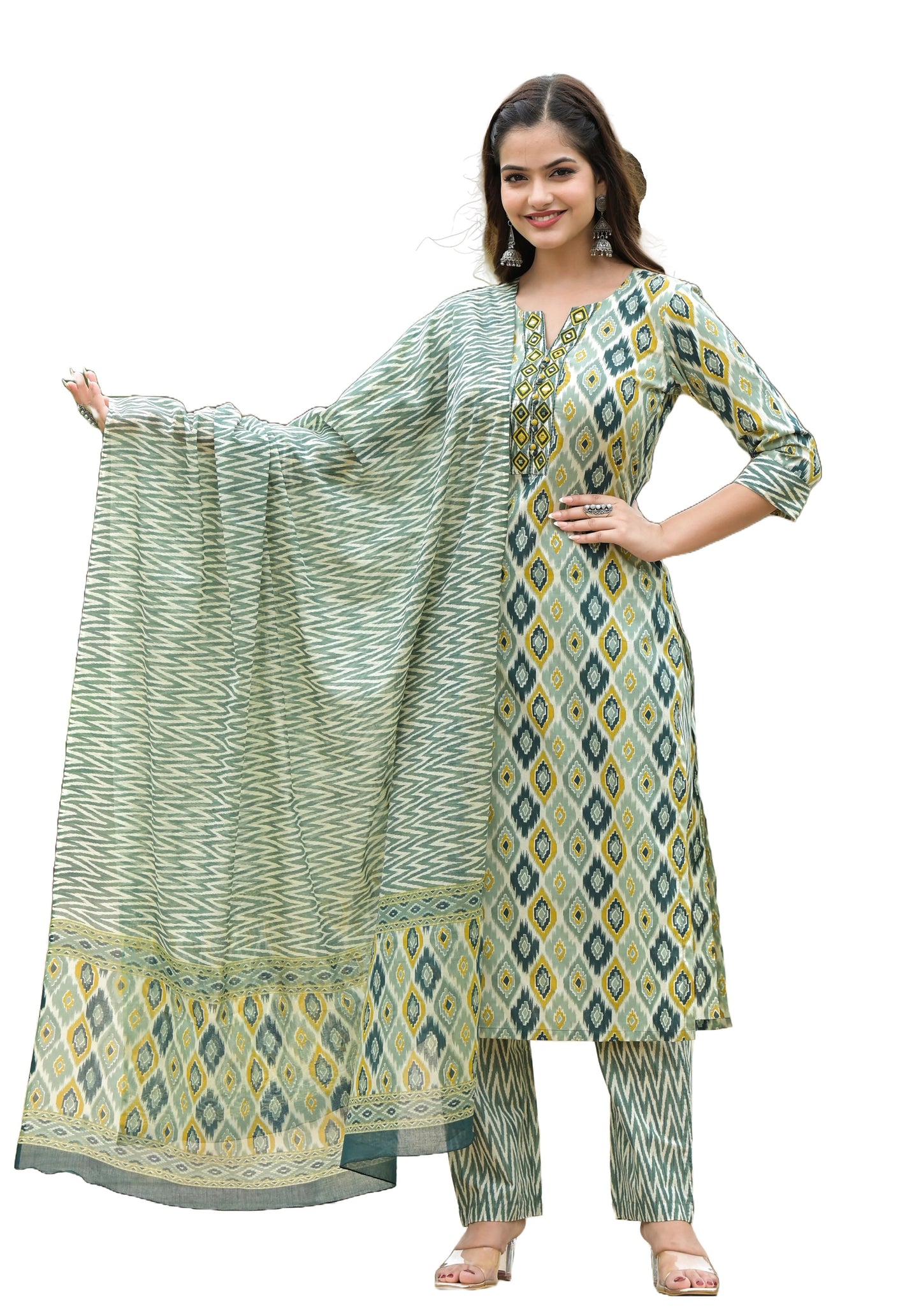 Anam Ethnic Set Women Printed Straight Kurta and Pant set with Dupatta