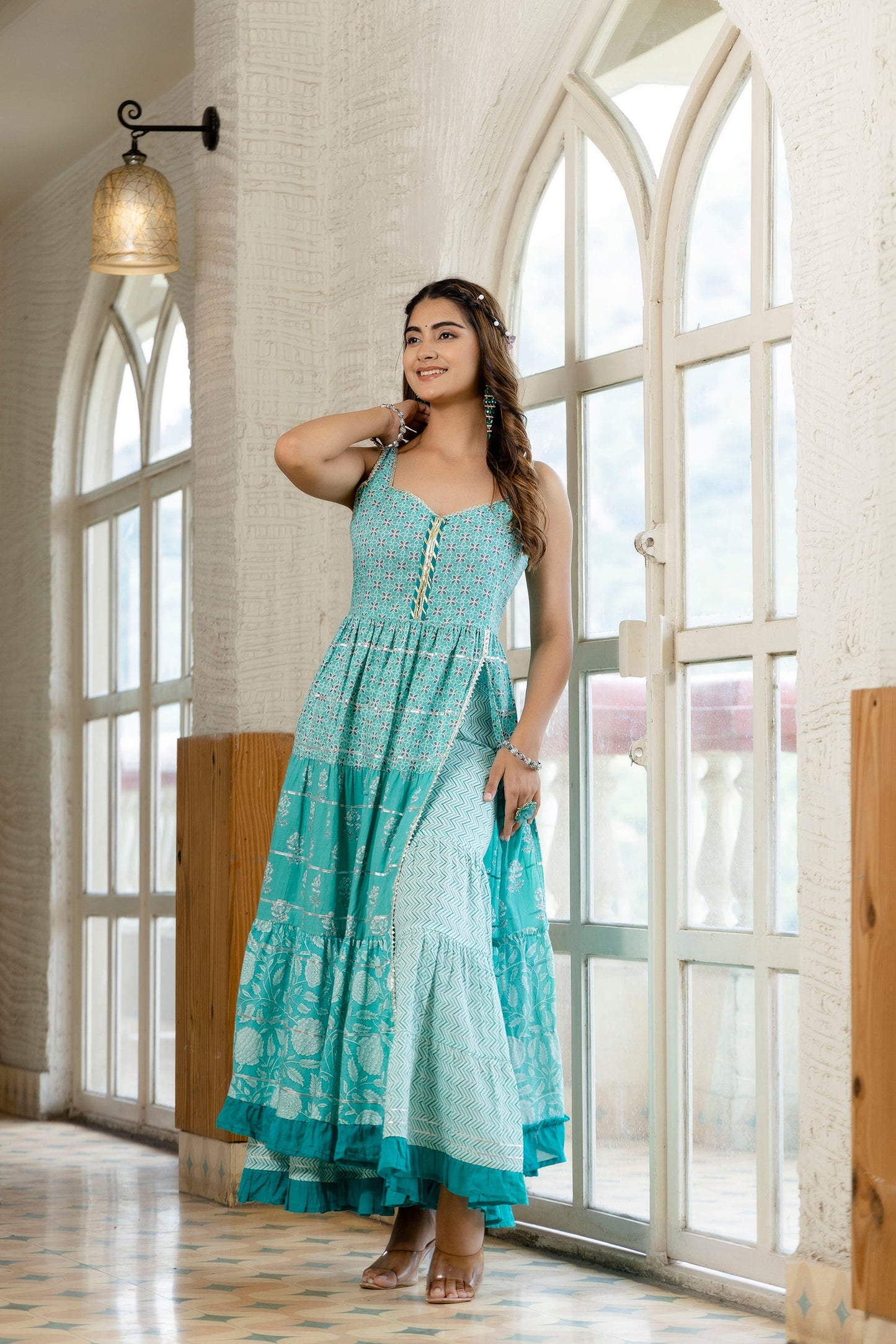 Anam jaipuri  Ethnic Motifs Print Gotta Patti Cotton A-Line Kurta & Sharara With Dupatta