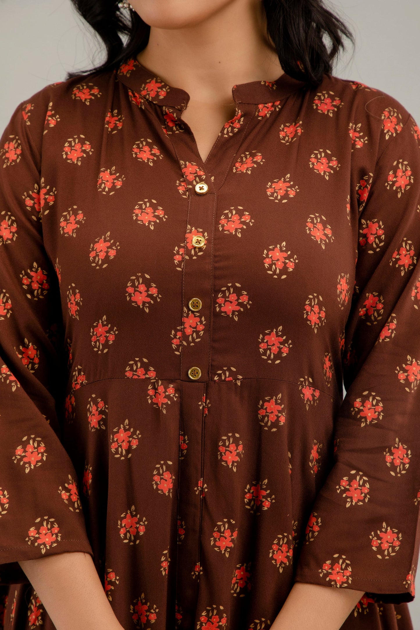 Anam jaipuri Long Flared Printed Kurta in Brown