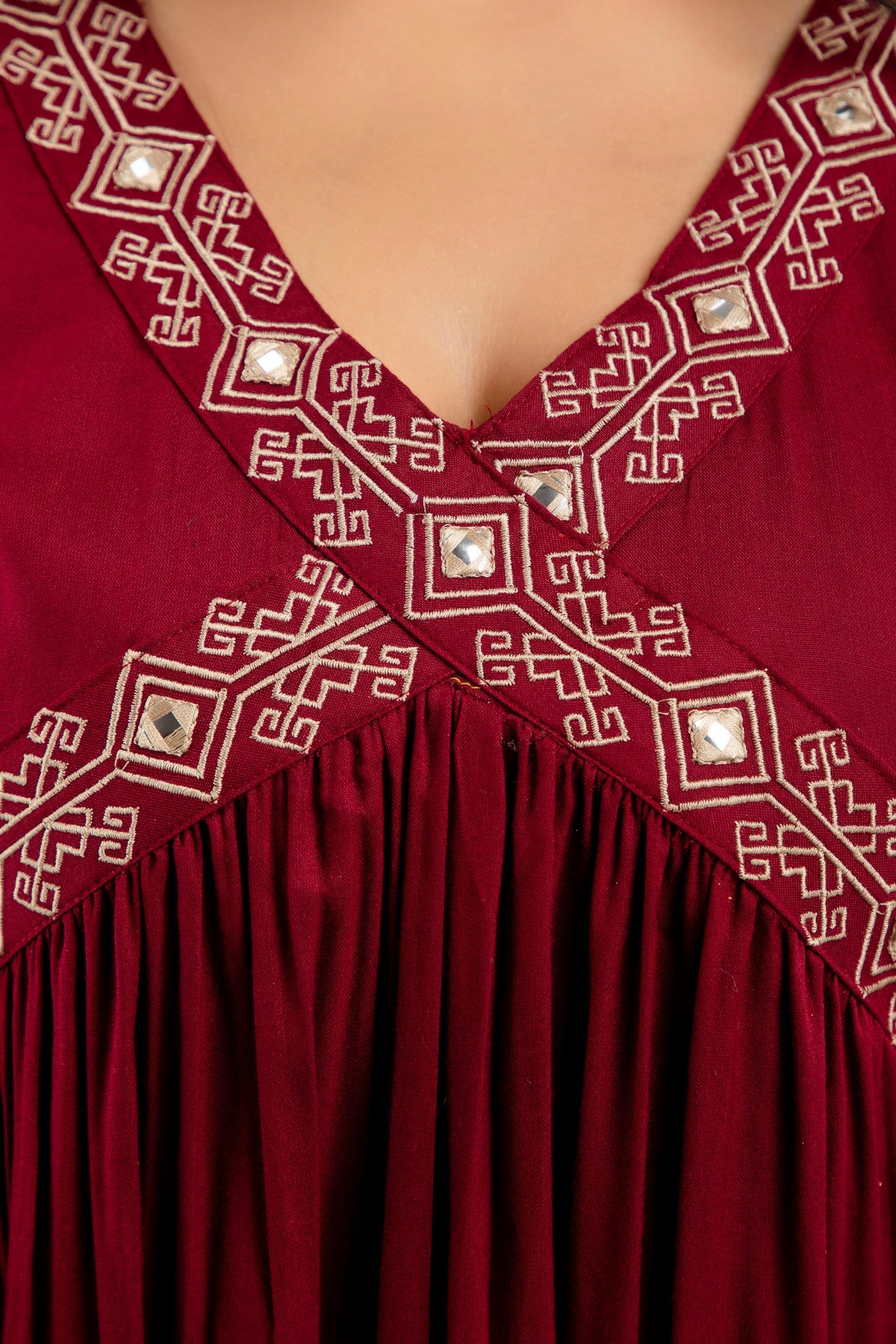 Anam jaipuri Embroidered Aliya Cut Kurta in Maroon