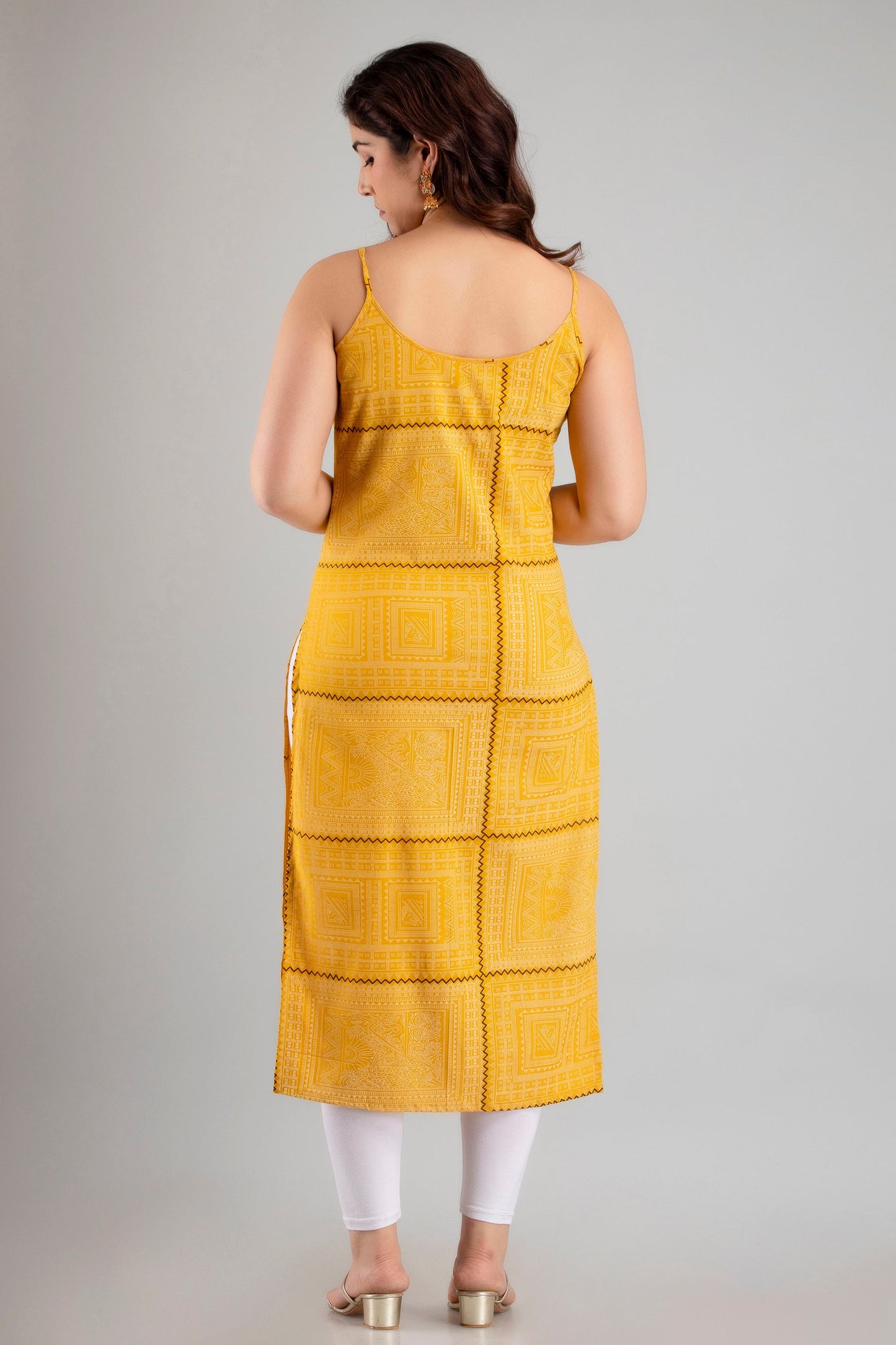 Anam jaipuri  Sleeveless Printed Straight Kurta in Yellow