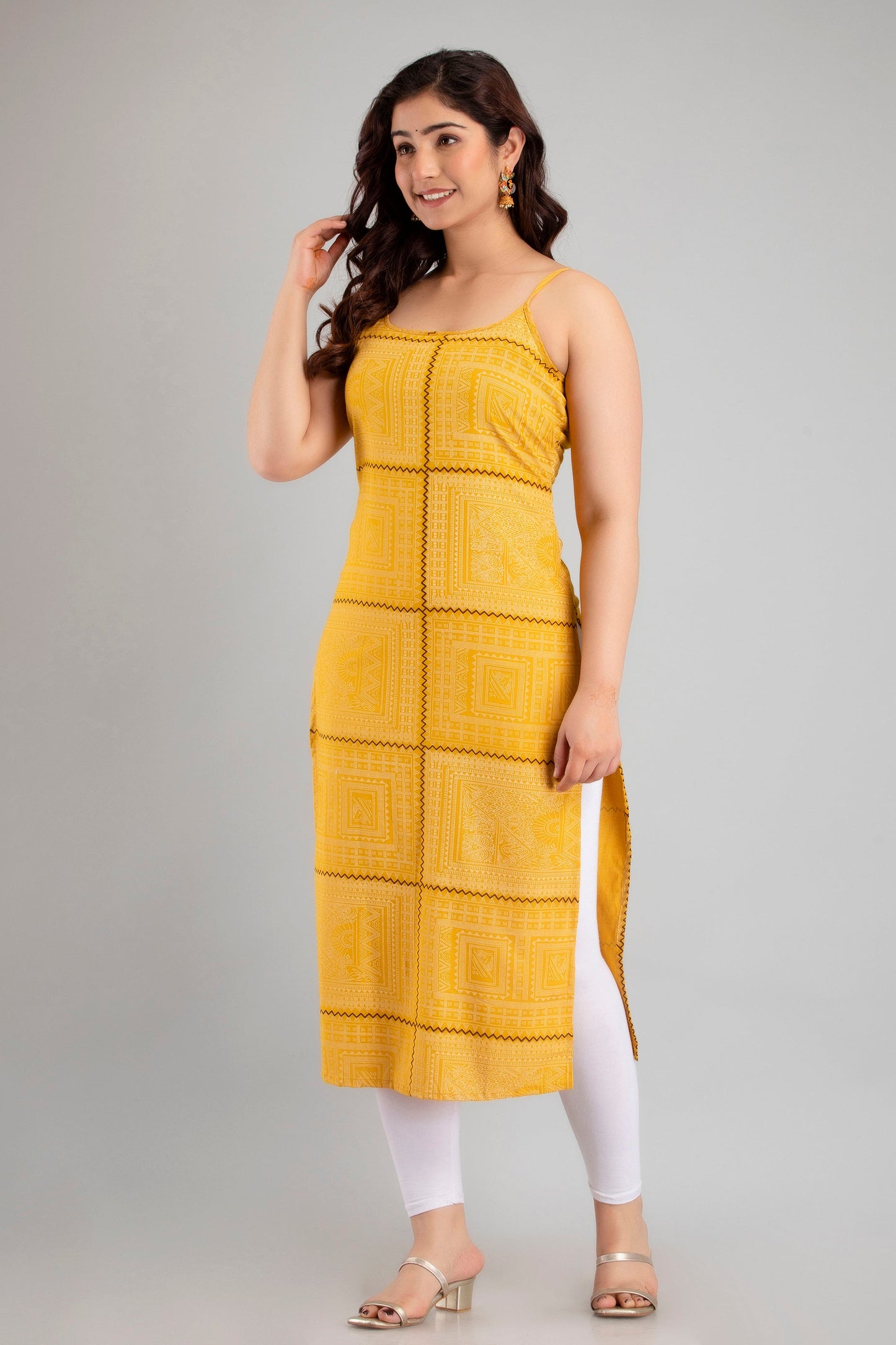 Anam jaipuri  Sleeveless Printed Straight Kurta in Yellow