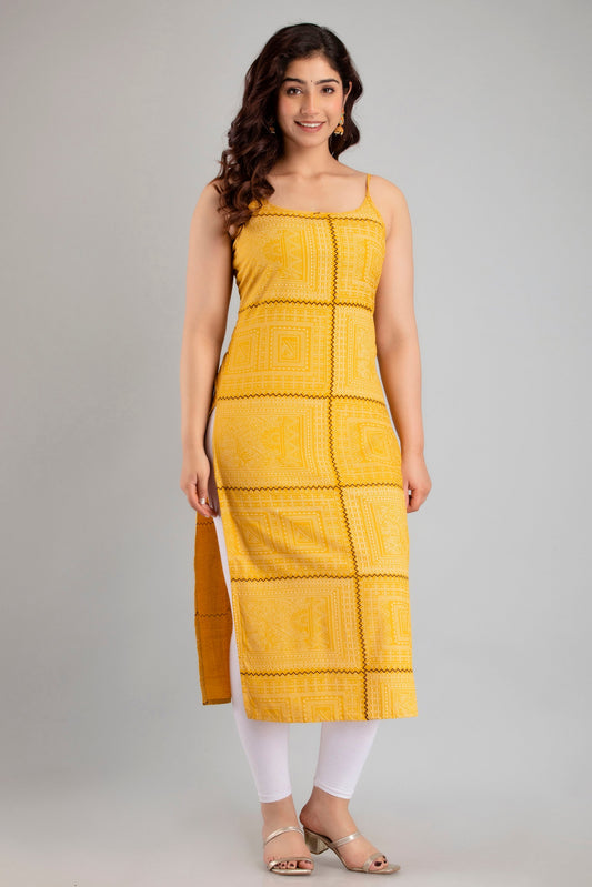 Anam jaipuri  Sleeveless Printed Straight Kurta in Yellow