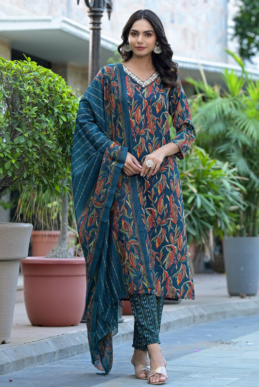 Anam Ethnic Set Women  Embroidery A-Line Kurta and Pant set with Dupatta