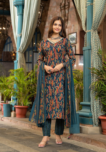 Anam Ethnic Set Women  Embroidery A-Line Kurta and Pant set with Dupatta