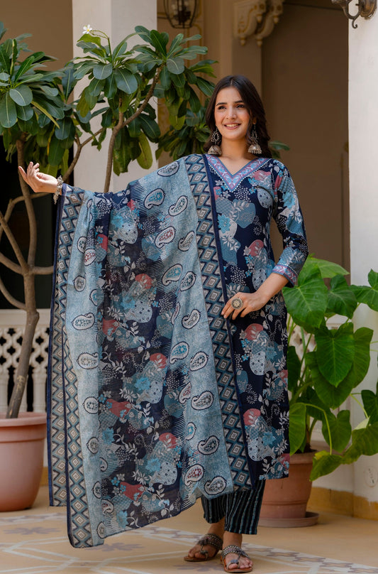 Anam Ethnic Set Women Printed A-Line Kurta and Pant set with Dupatta