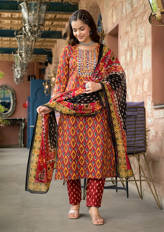 Anam Ethnic Set Women Embroidery Straight Kurta and Pant set with Dupatta