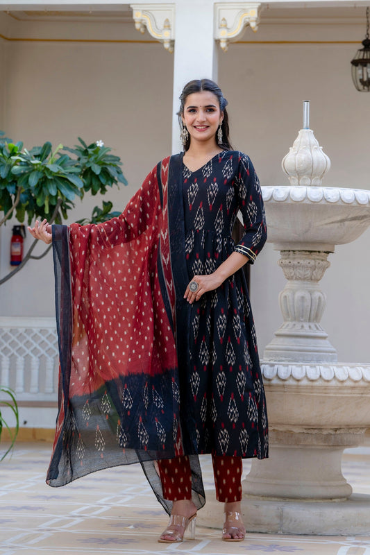 Anam Ethnic Set Women Printed Anarkali Kurta and Pant set with Dupatta