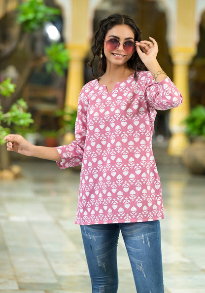 Anam Ethnic Set Women Printed Straight Pink Kurta