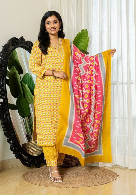 Anam Ethnic Set Women Embroidery Straight Kurta and Pant set with Dupatta