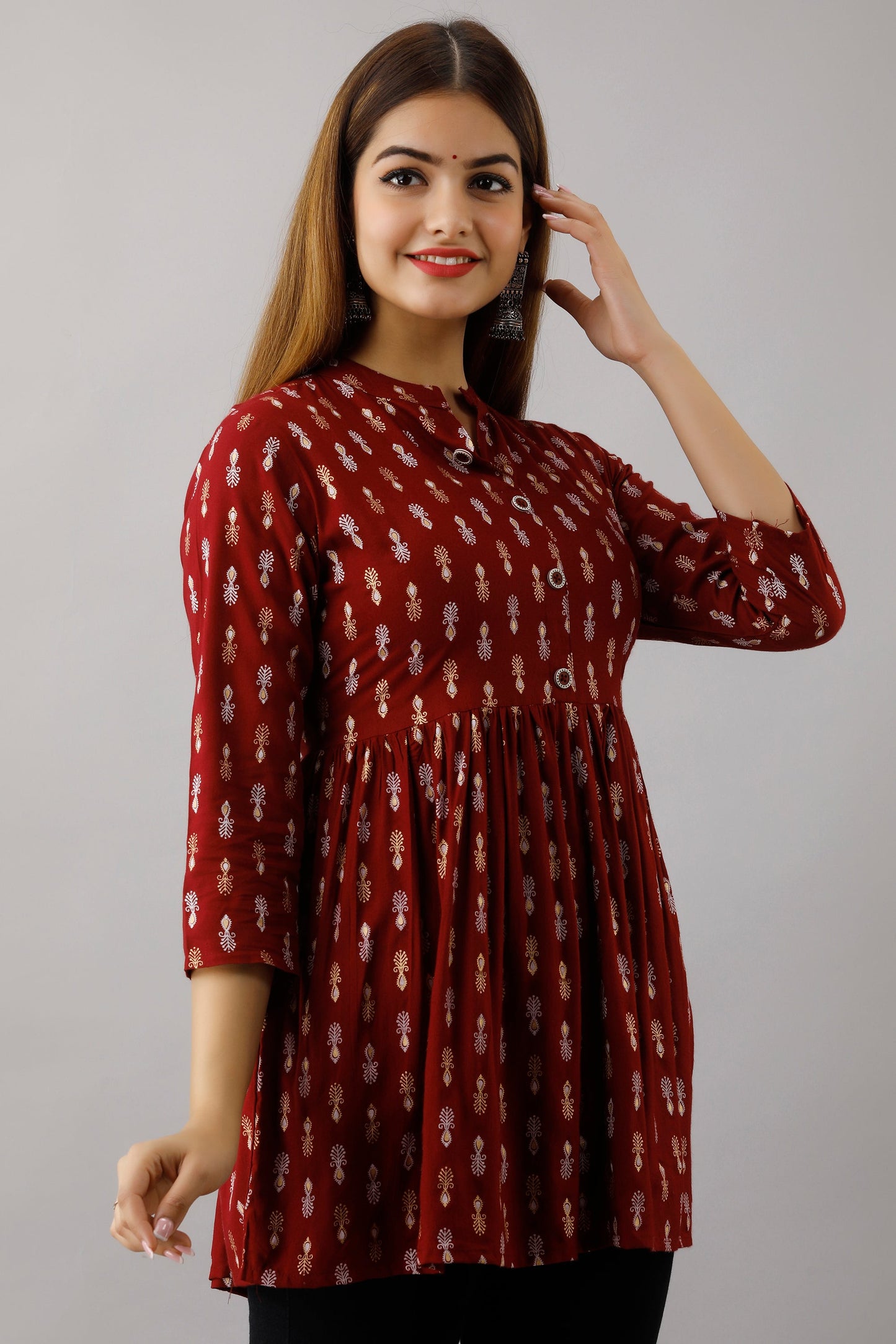 Anam jaipuri Maroon Printed Tunic in Rayon