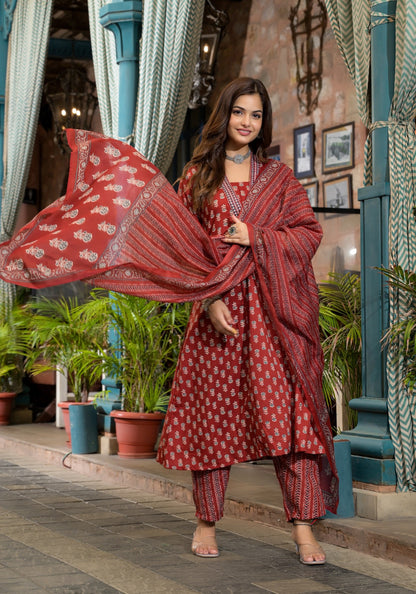 Anam Ethnic Set Women Embroidery A-Line Kurta and Pant set with Dupatta