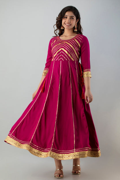 Anam jaipuri embellished Anarkali kurta in Dark Pink