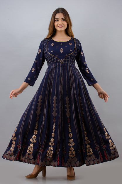 Anam jaipuri Blue Anarkali Flared Festive Long Kurta