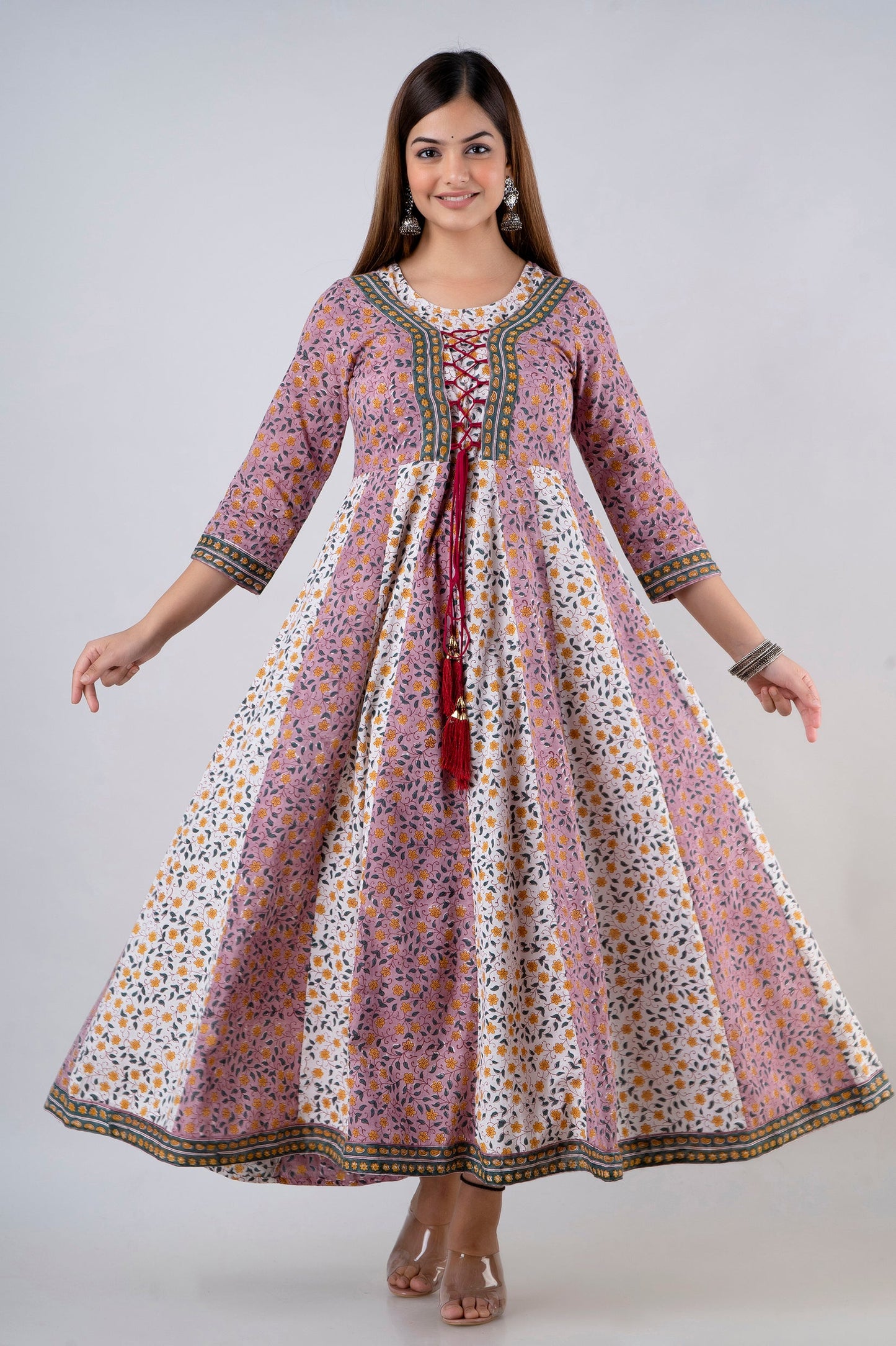 Anam jaipuri Multicolor Anarkali Tie up Long Wedding Dress