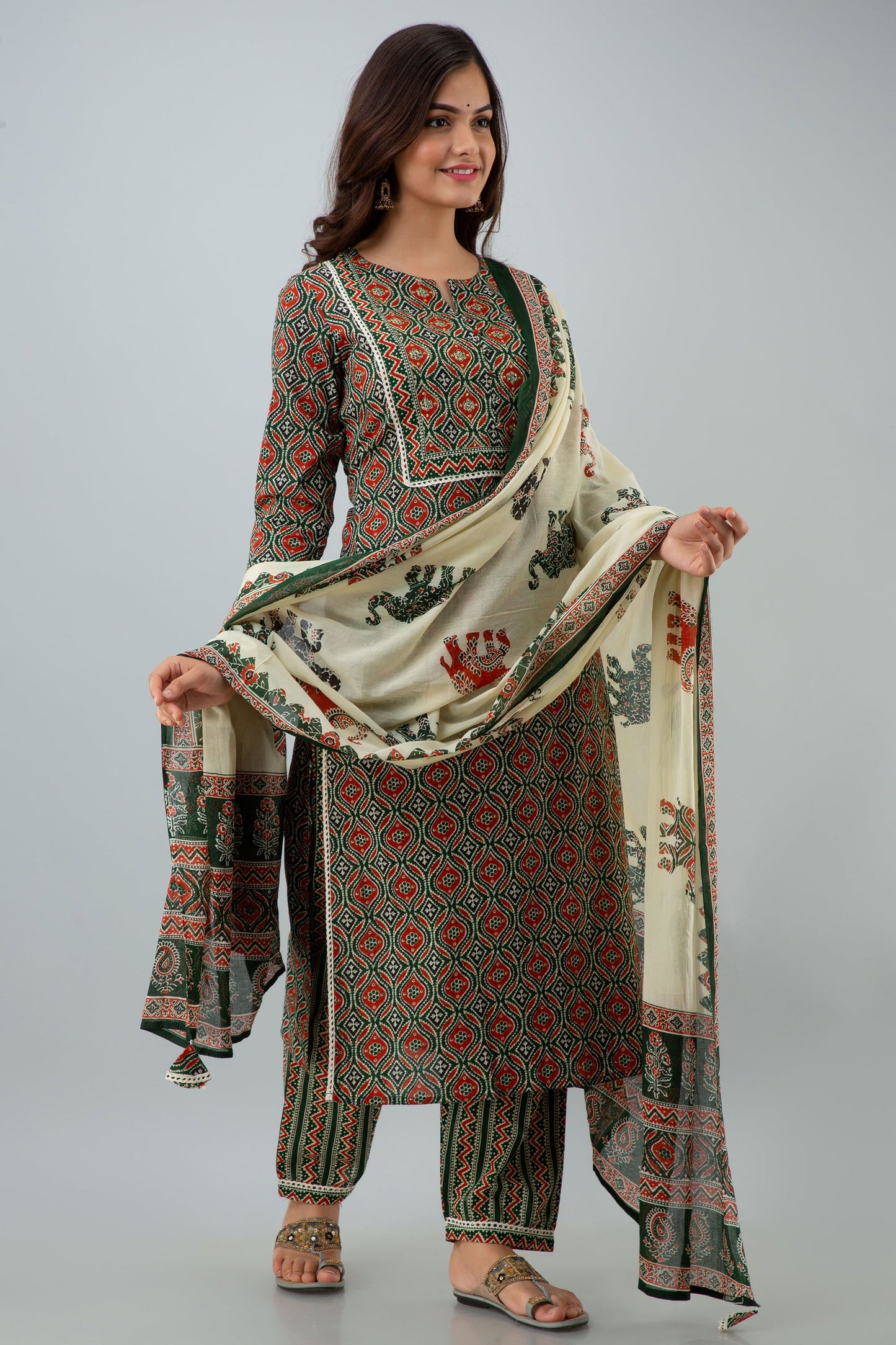 Printed Straight Kurta With Pant & Dupatta Set