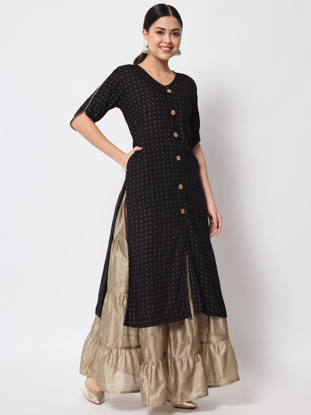 Anam jaipuri  Printed Straight Kurta in Black