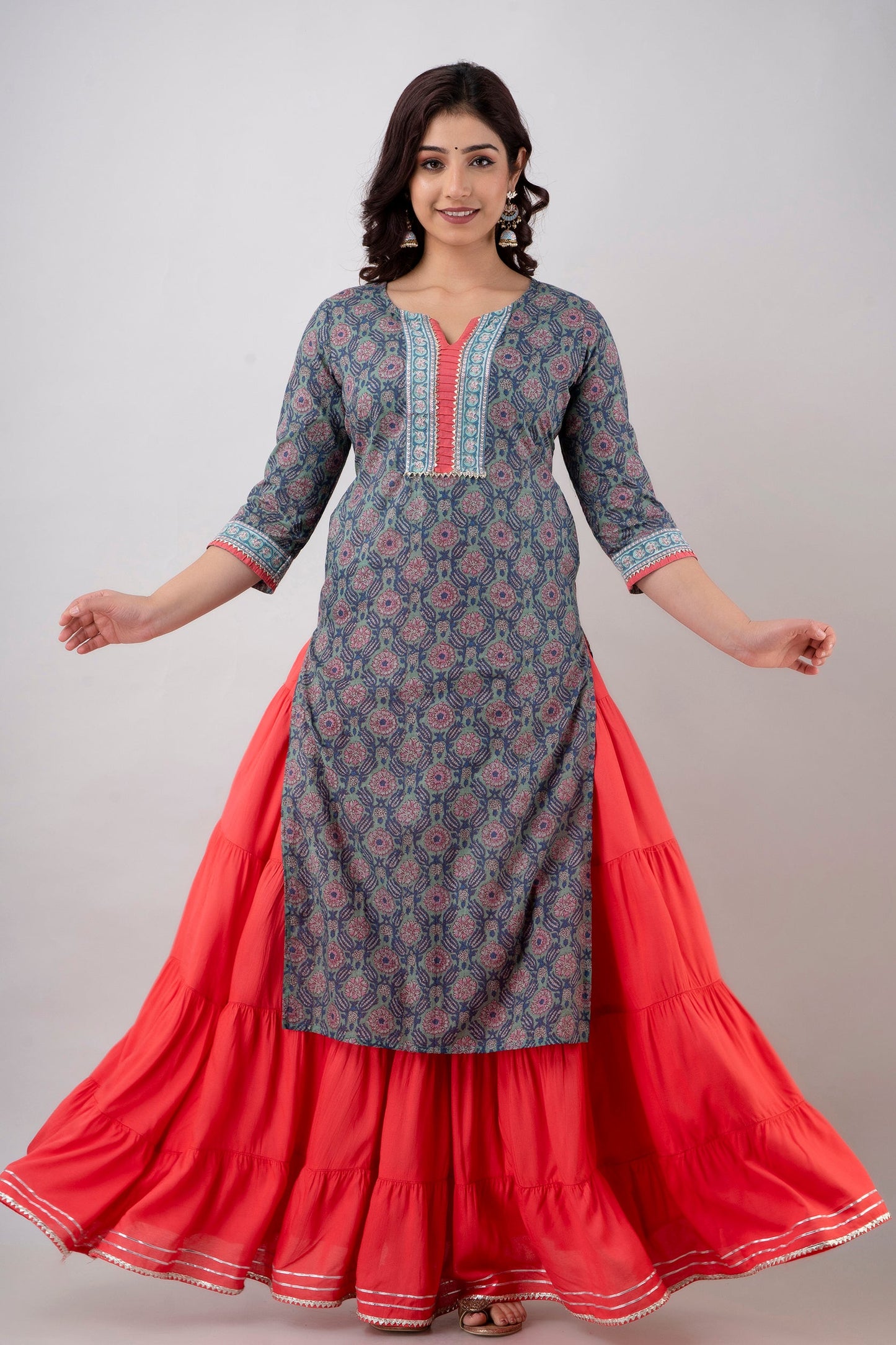 Anam jaipuri Women Light Blue Printed Cotton Straight Kurta