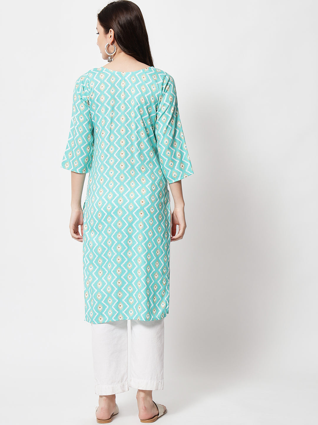 Anam jaipuri Zig-Zag Print Straight Kurti in Light Green