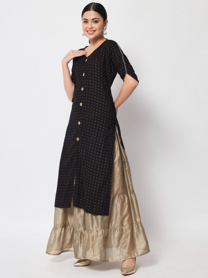 Anam jaipuri  Printed Straight Kurta in Black