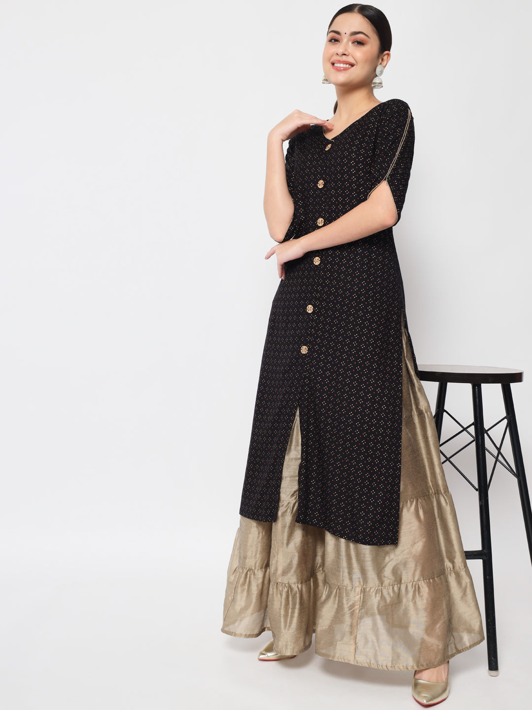 Anam jaipuri  Printed Straight Kurta in Black