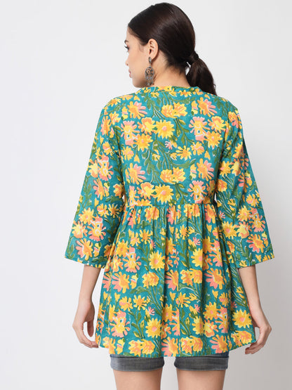 Anam jaipuri Green Floral Printed Tunic in Cotton