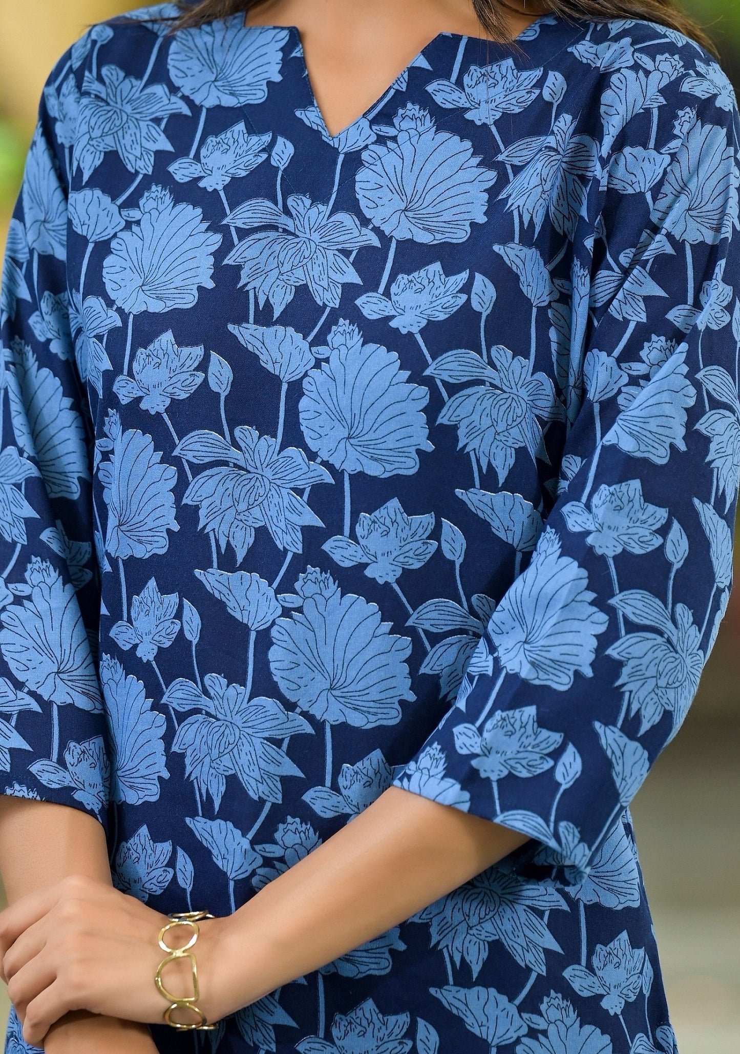 Anam Ethnic Set Floral Printed Straight Blue Kurta