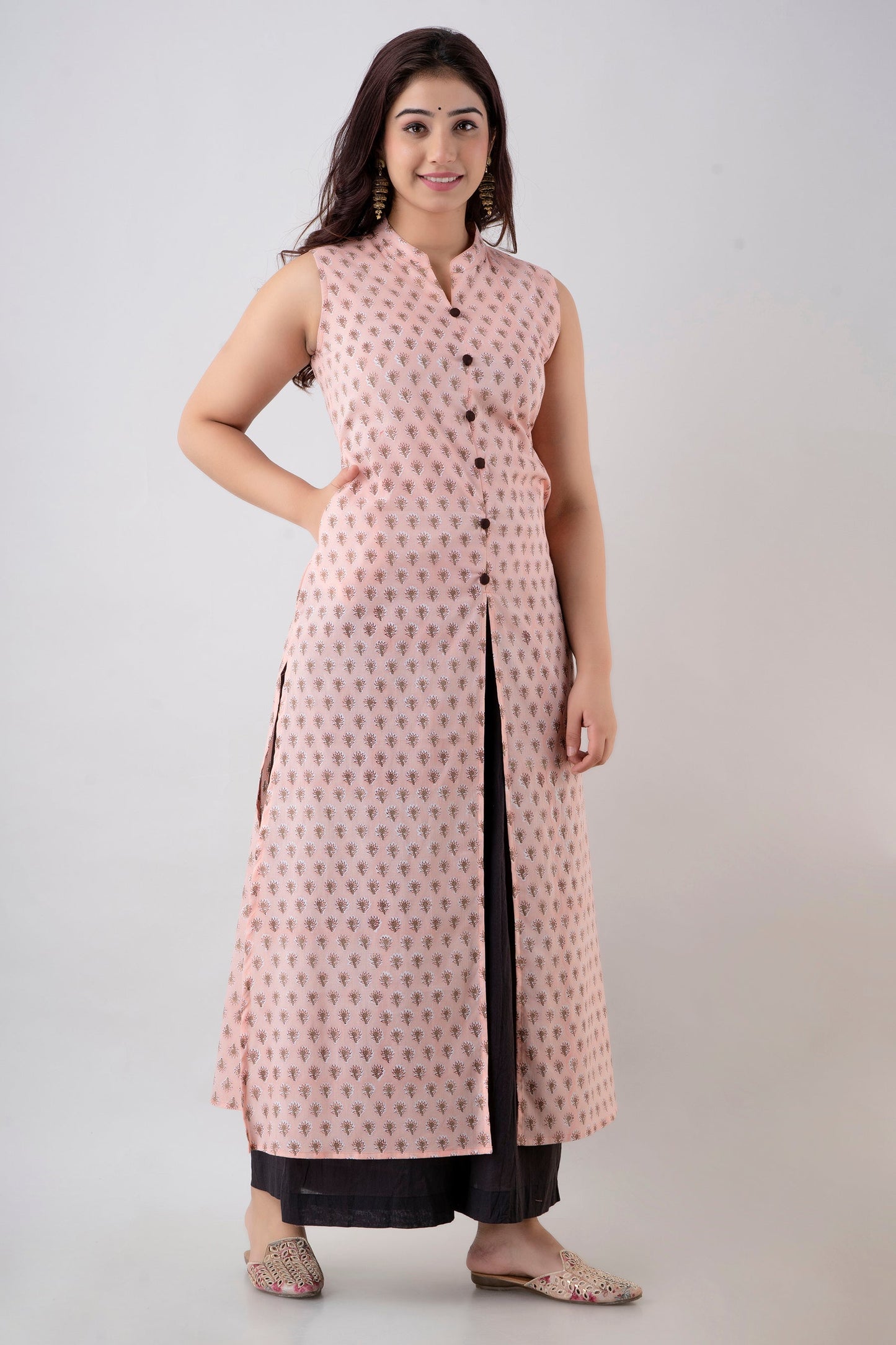 Anam jaipuri Paisley Print Front-slit Kurti in Pink