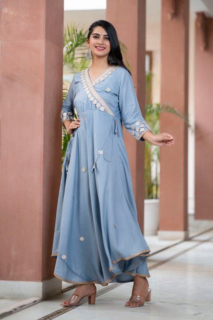 Anam jaipuri Grey Gotta Patti Designer Embroidered Festive & Wedding Wear Long Kurta