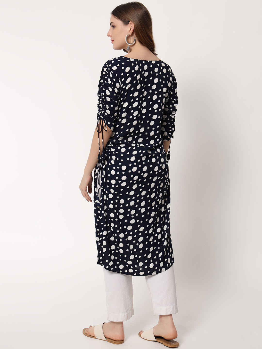 Anam jaipuri Polka Dots Straight Kurti in Black