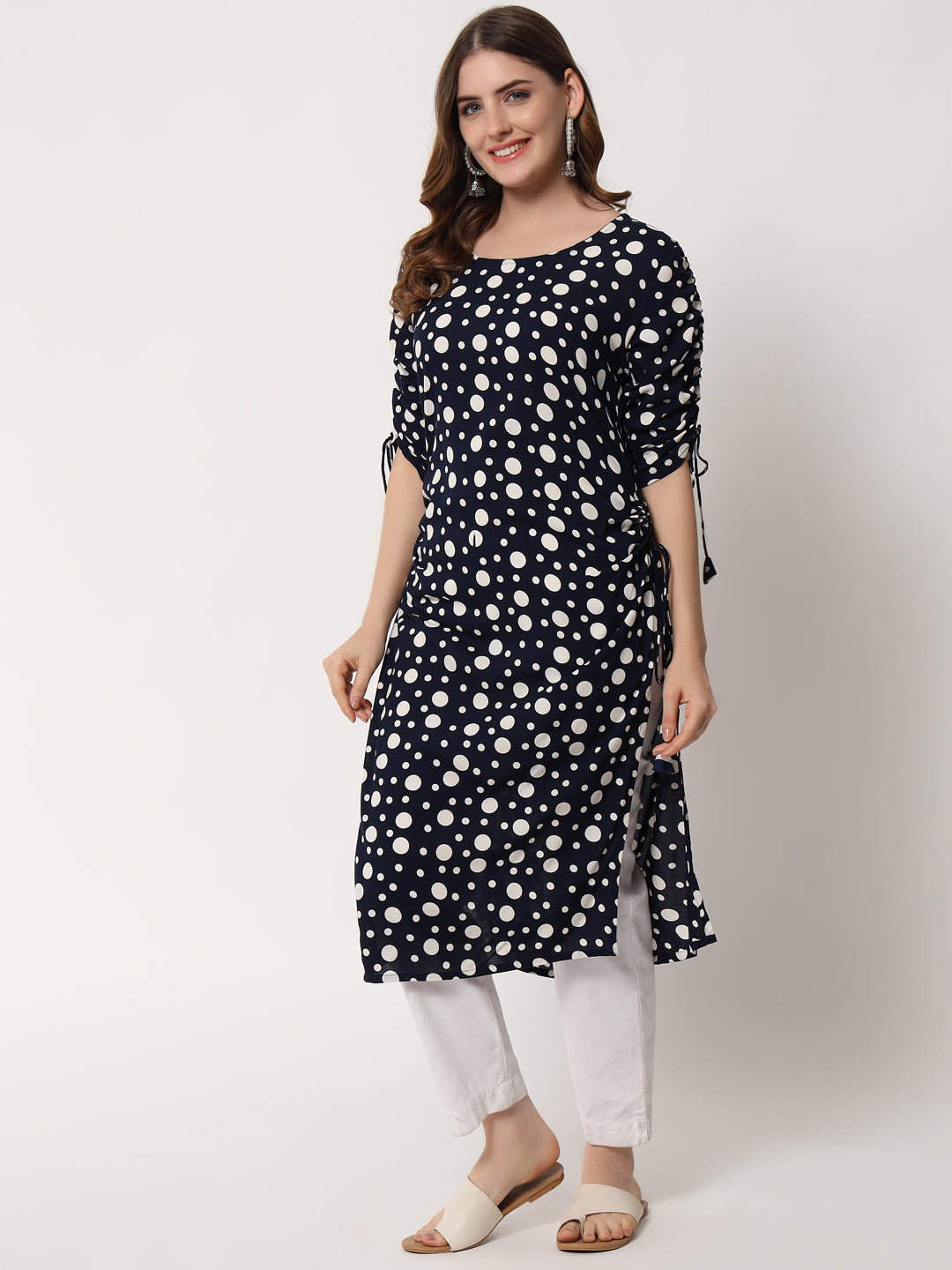 Anam jaipuri Polka Dots Straight Kurti in Black