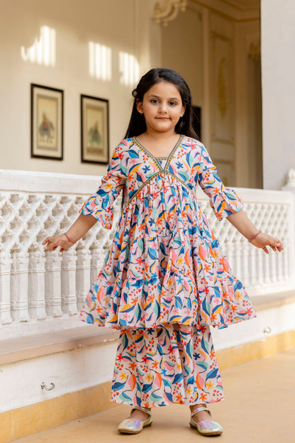 Cutie Diva Girl's Kids Festive Kurta & Sharara Set With Dupatta