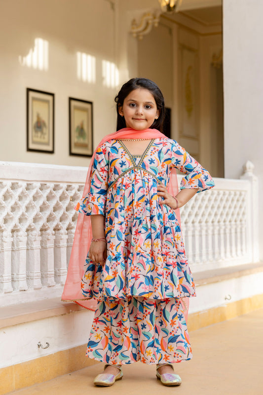 Cutie Diva Girl's Kids Festive Kurta & Sharara Set With Dupatta