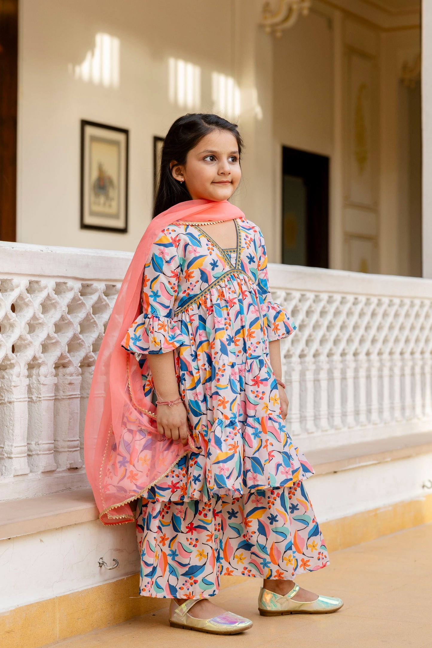 Cutie Diva Girl's Kids Festive Kurta & Sharara Set With Dupatta