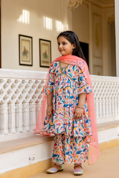 Cutie Diva Girl's Kids Festive Kurta & Sharara Set With Dupatta