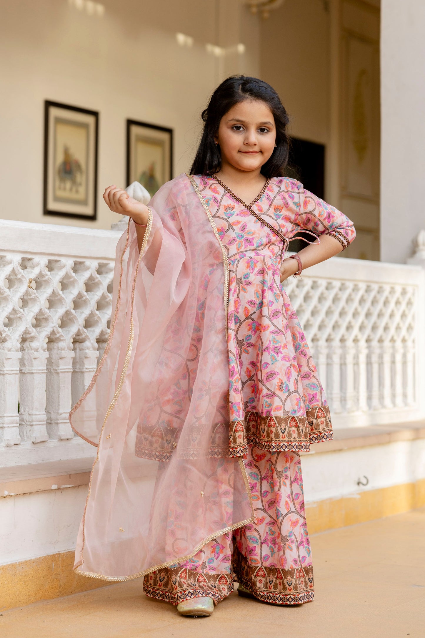 Cutie Diva Girl's Kids Festive Kurta Sharara Set With Dupatta