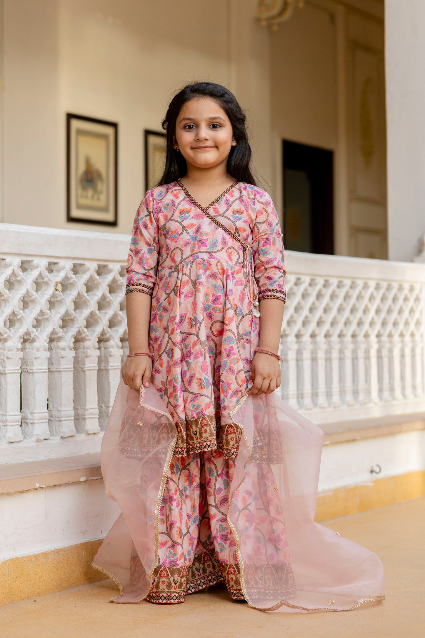 Cutie Diva Girl's Kids Festive Kurta Sharara Set With Dupatta