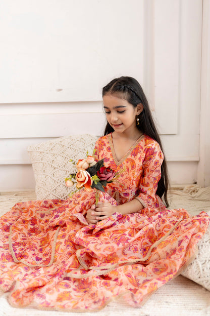 Girls' Organza Open-Front Kurta with Skirt & Dupatta