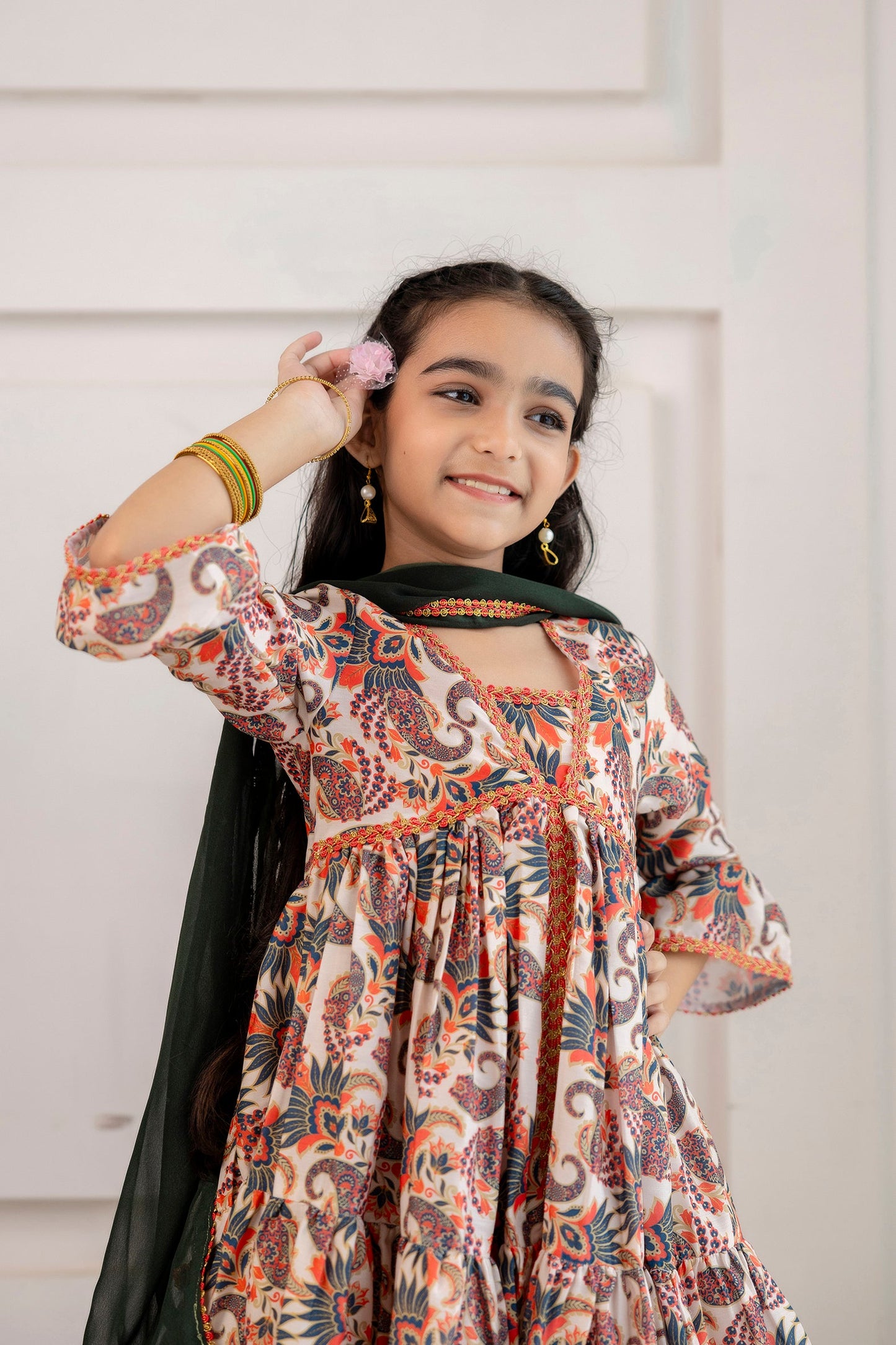 Anam jaipuri  Girls Festive Printed Aliya-Cut Kurta & Sharara With Dupatta