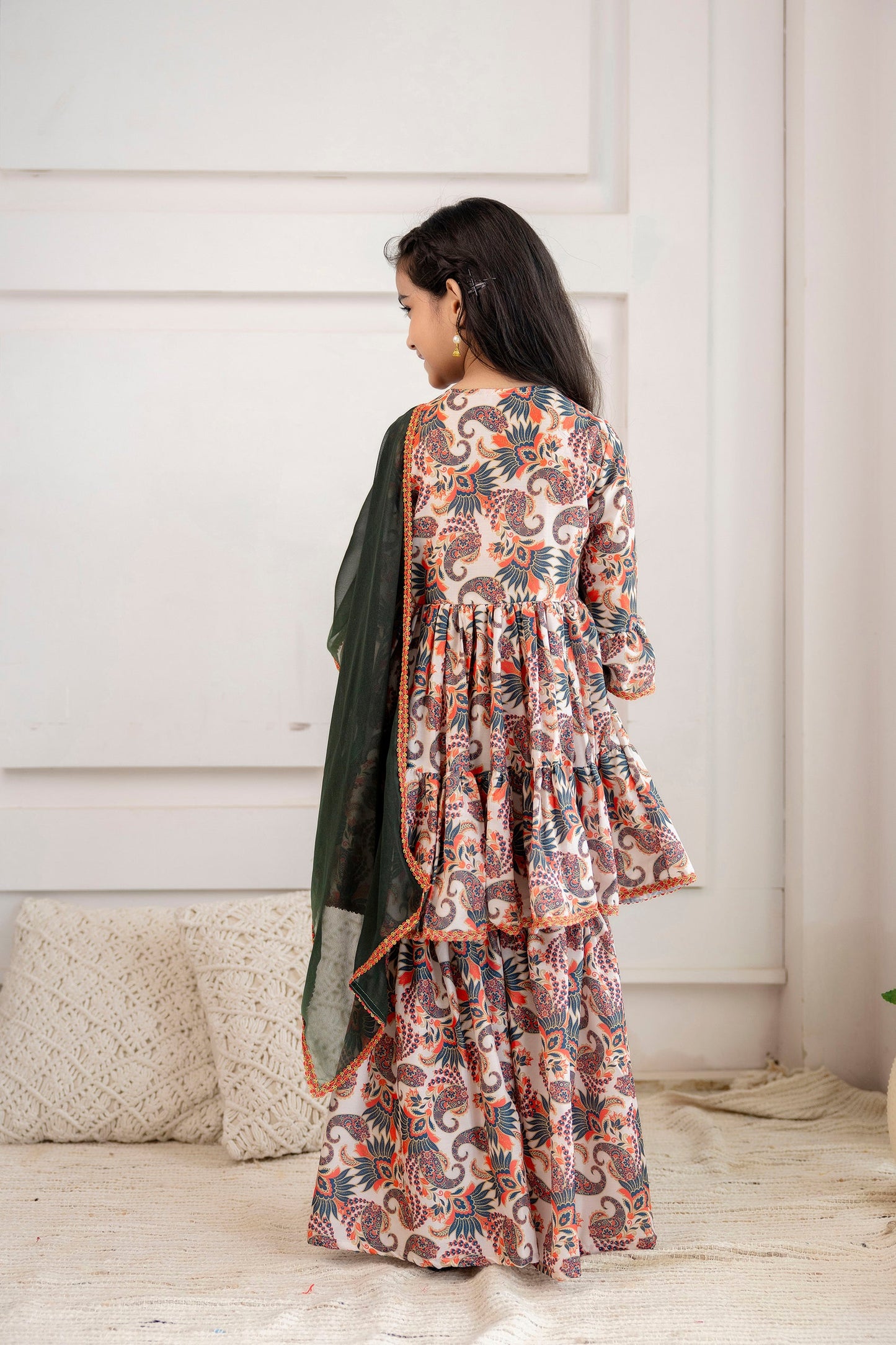 Anam jaipuri  Girls Festive Printed Aliya-Cut Kurta & Sharara With Dupatta