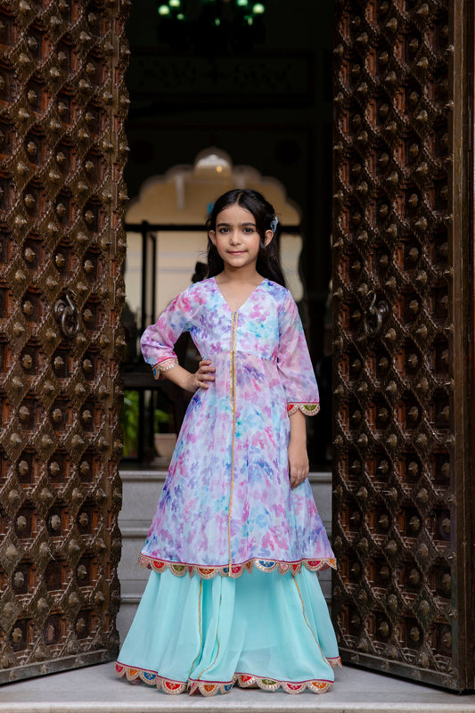 Cutie Diva Organza Open front Kurta with Skirt with Dupatta