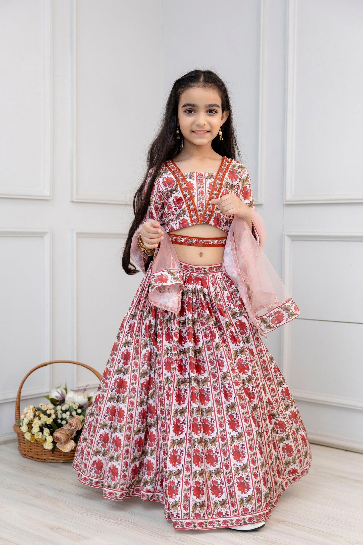 Girls Wedding Lehenga Choli & Dupatta Set in Cotton