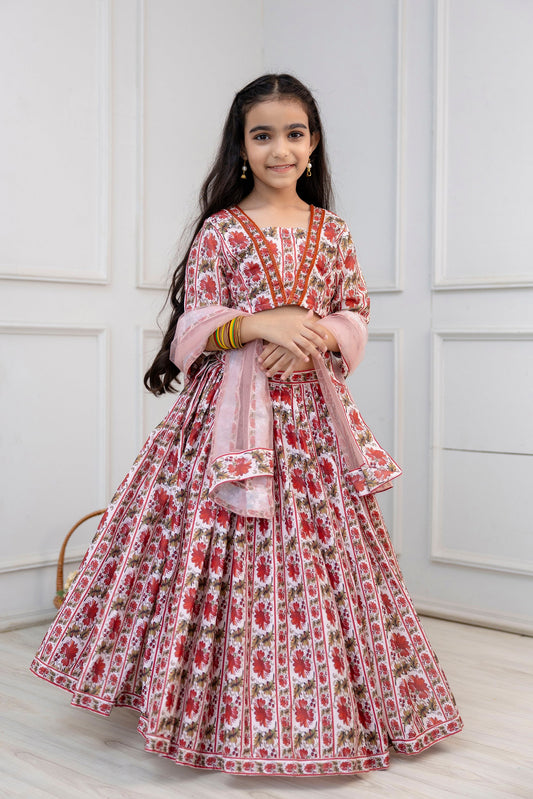 Girls Wedding Lehenga Choli & Dupatta Set in Cotton