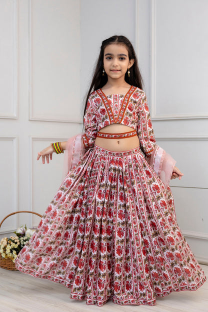 Girls Wedding Lehenga Choli & Dupatta Set in Cotton