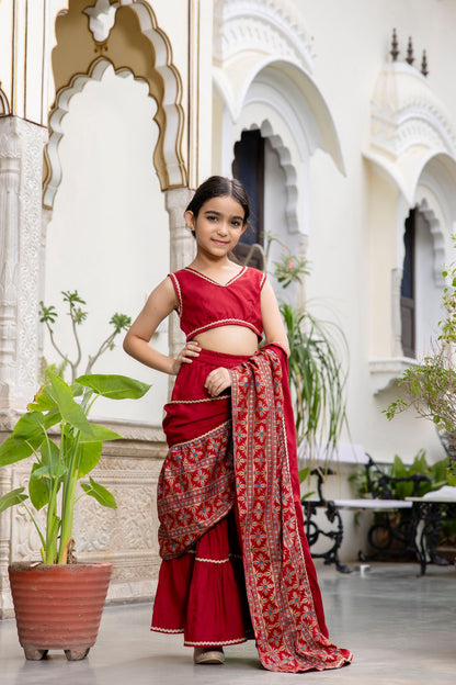 Girls Ethnic Pre-Drapped Sharara Saree