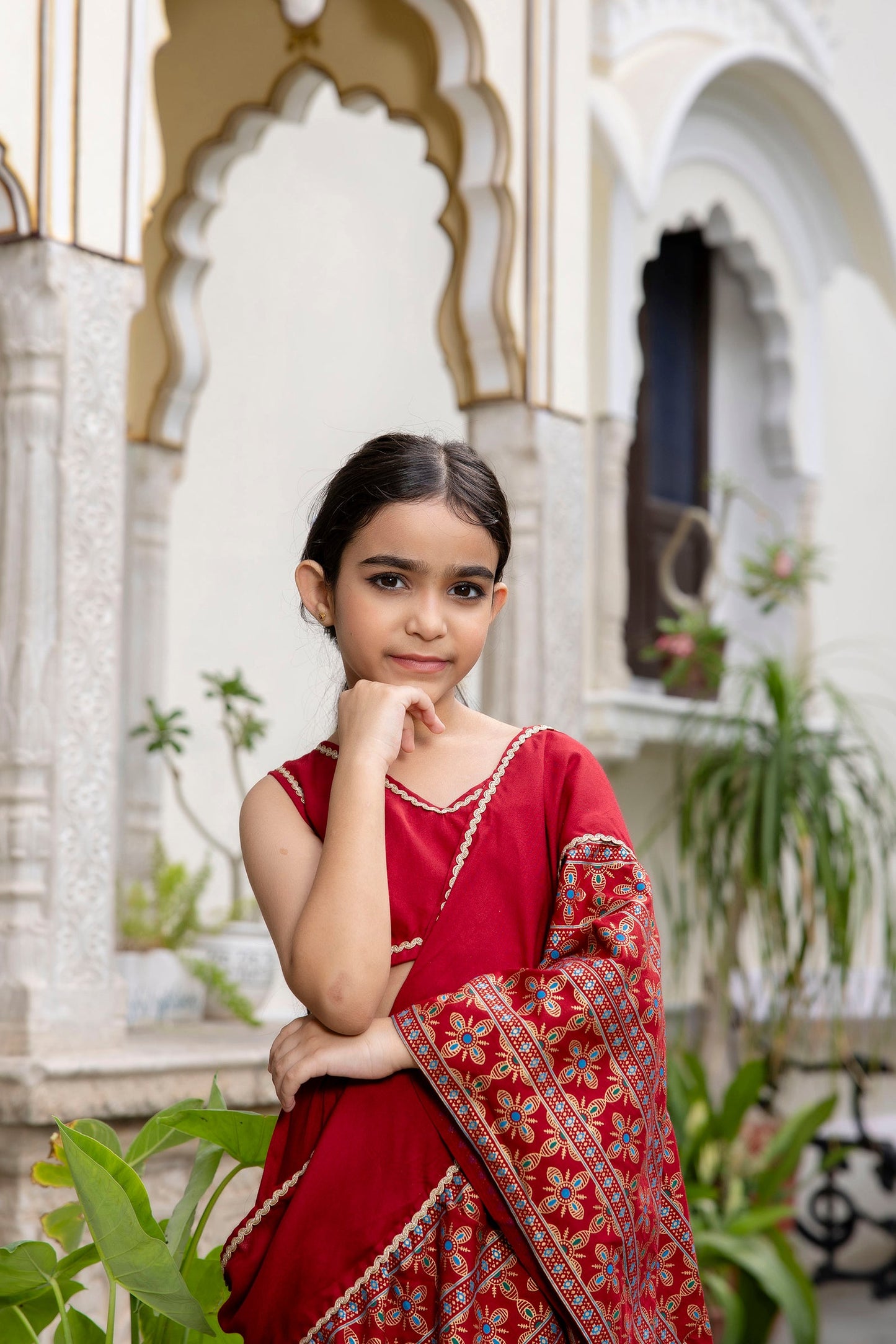 Girls Ethnic Pre-Drapped Sharara Saree